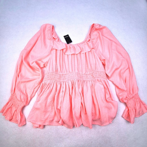 torrid Tops - Torrid Top Womens 1X Pink Challis Ruffle Smocked Waist Peplum Blouse Romantic